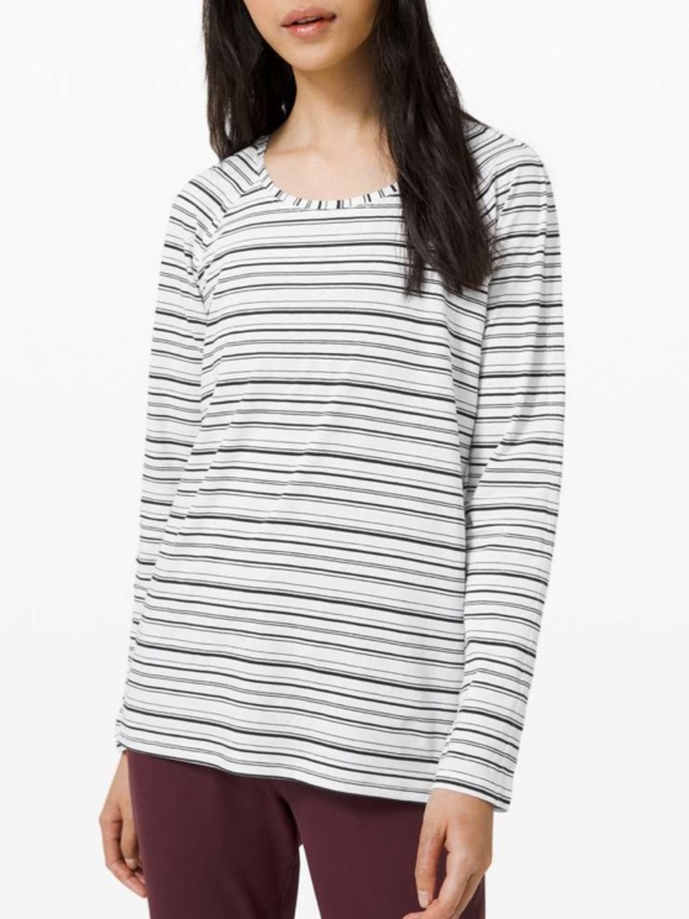 Lululemon Cut Back Stripe White Black Emerald Long Sleeve Size 4